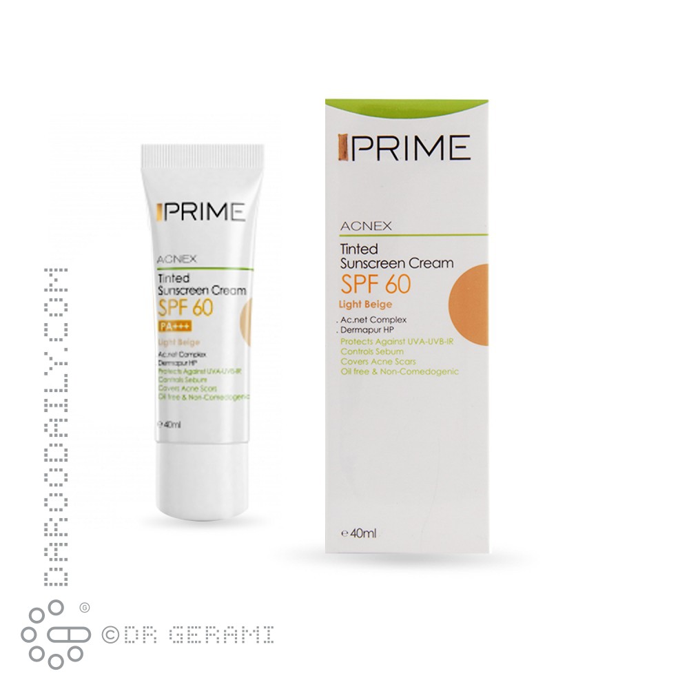 کرم ضد آفتاب بژ روشن پوست چرب و مستعد آکنه فاقد چربی SPF60 پریم 40 میلی لیتری