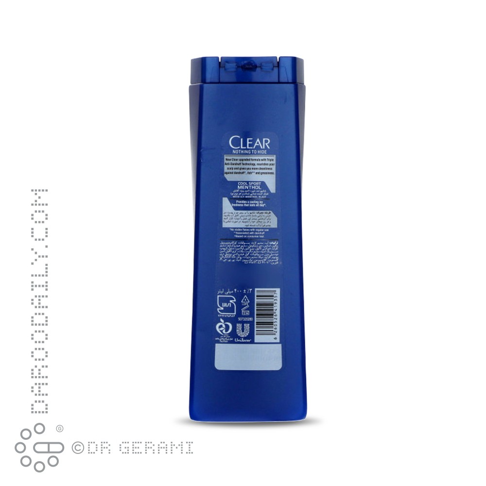 شامپو ضد شوره و خنک کننده مو آقایان مدل Cool Sport کلیر 400 میلی لیتری
