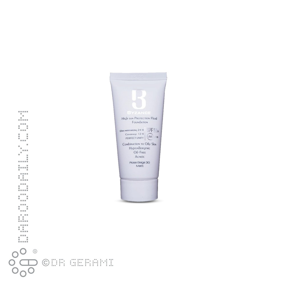 فلوئید ضد آفتاب کرم پودری رز بژ پوست چرب SPF50 بیزانس ۳۰ میلی لیتری