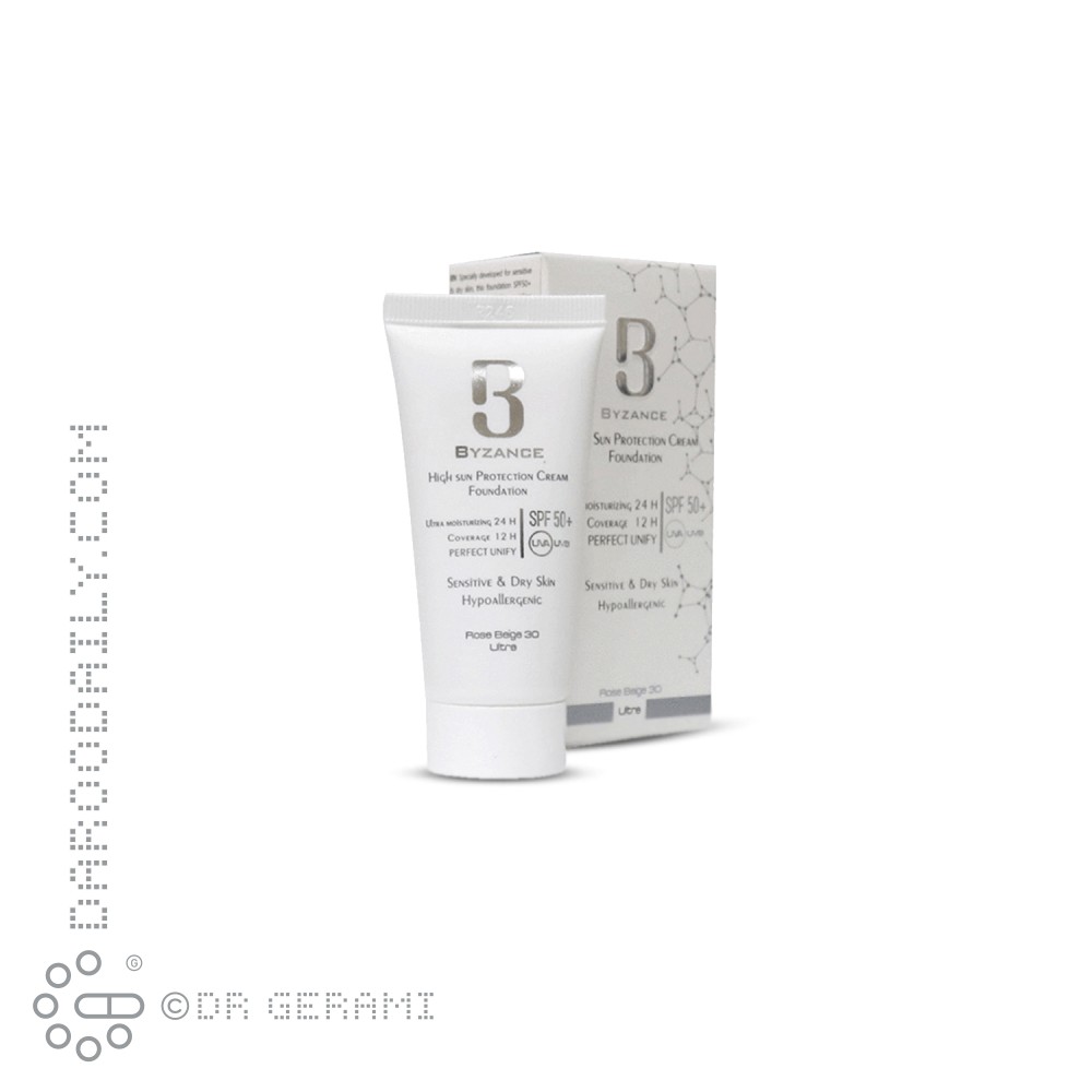 کرم ضد آفتاب کرم پودری رز بژ پوست خشک SPF50 بیزانس ۳۰ میلی لیتری