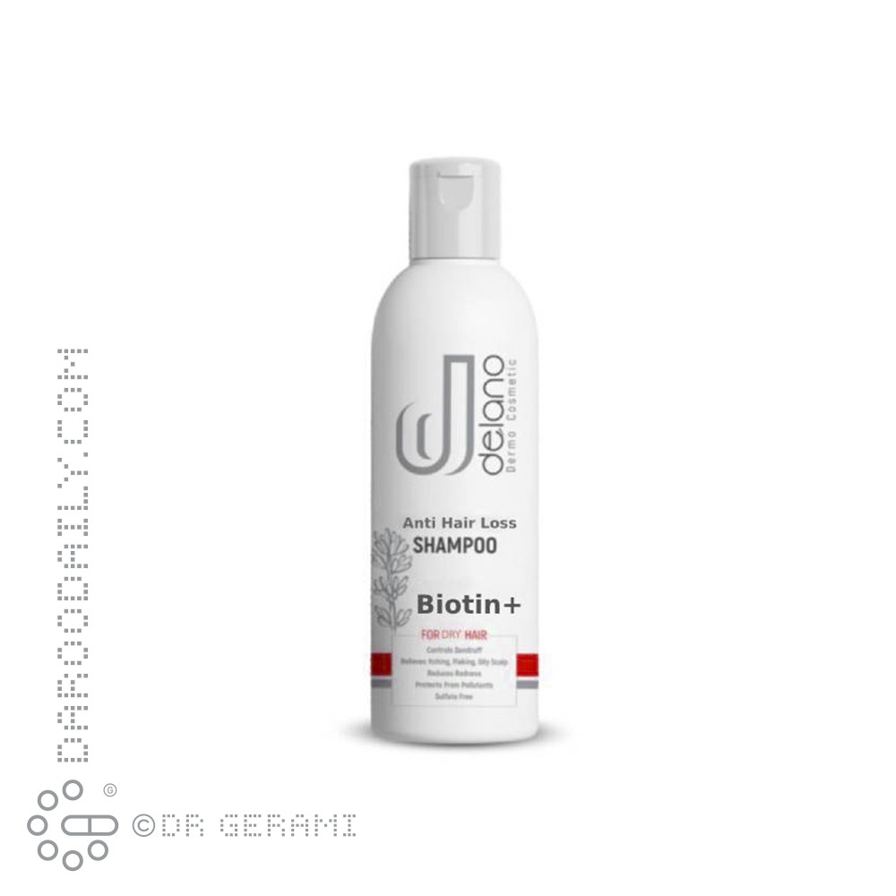 شامپو ضد ریزش موهای خشک بیوتین پلاس دلانو 200 میلی لیتری