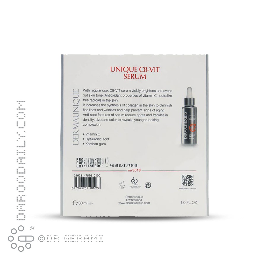 سرم 8 درصد ویتامین C و هیالورونیک اسید درمایونیک 30 میلی لیتری