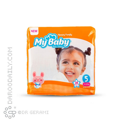 پوشک کودک نارنجی خانواده شاد سایز 5 مای بیبی 28 عددی