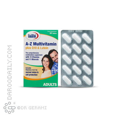 قرص مولتی ویتامین AZ پلاس کیوتن و لوتئین یوروویتال 60 عددی