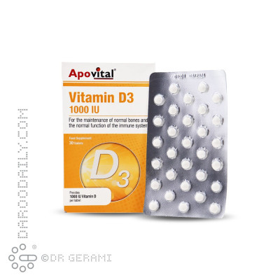 قرص 1000 واحدی ویتامین D3 آپوویتال 30 عددی