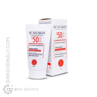 کرم ضدآفتاب بی رنگ پوست معمولی تا مختلط SPF50 اسکن اسکین 40 میلی لیتری