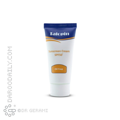 کرم ضد آفتاب بی رنگ پوست چرب فاقد چربی SPF50 تالوپین 50 میلی لیتری