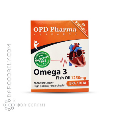 سافت ژل امگا 3 روغن ماهی 1250 میلی گرمی او پی دی فارما 30 عددی