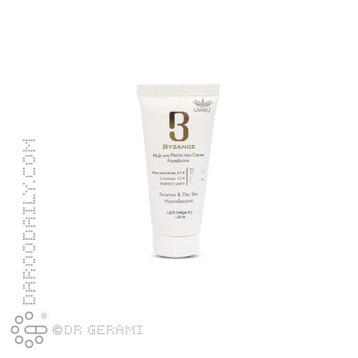 کرم ضد آفتاب کرم پودری بژ طلایی پوست خشک SPF50 بیزانس ۳۰ میلی لیتری