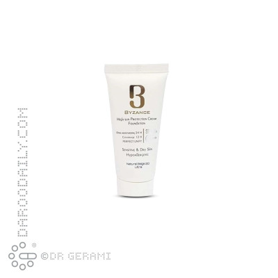 فلوئید ضد آفتاب کرم پودری بژ طبیعی پوست چرب SPF50 بیزانس ۳۰ میلی لیتری