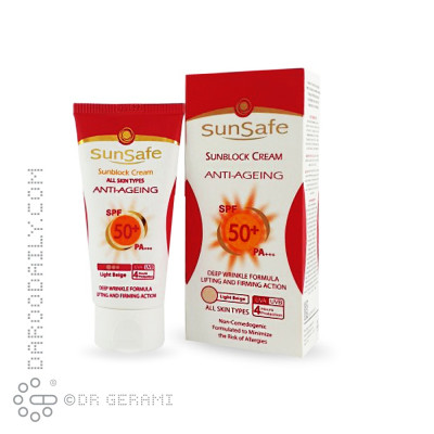 کرم ضد آفتاب و ضد چروک بژ روشن SPF50 سان سیف 50 میلی لیتری
