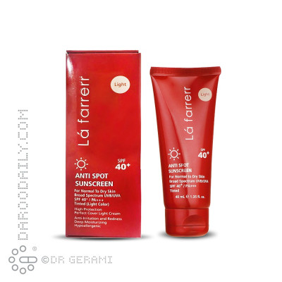 کرم ضد آفتاب و ضد لک رنگی روشن پوست خشک و معمولی SPF40 لافارر 40 میلی لیتری