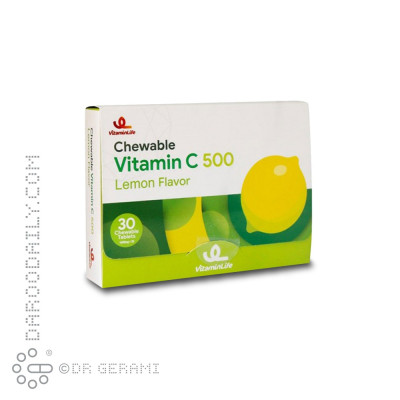 قرص جویدنی 500 میلی گرمی ویتامین C لیمویی ویتامین لایف 30 عددی