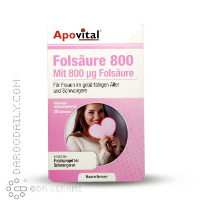 قرص اسید فولیک 800 آپوویتال 30 عددی