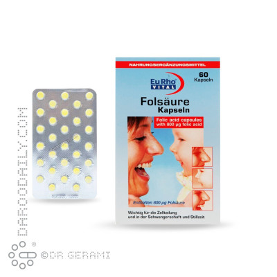 کپسول فولیک اسید 800 میلی گرمی یوروویتال ۶۰ عددی