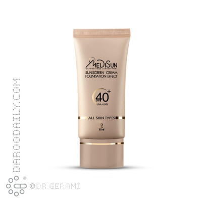 کرم ضد آفتاب کرم پودری کاراملی پوست خشک SPF 40 مدیسان 30 میلی لیتری
