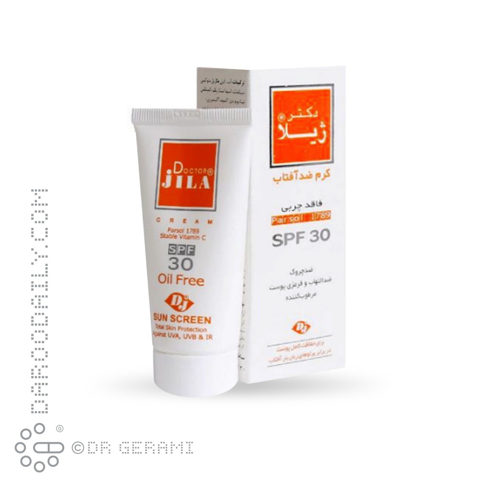 کرم ضد آفتاب فاقد چربی بی رنگ  SPF30 دکتر ژیلا ۳۰ میلی لیتری