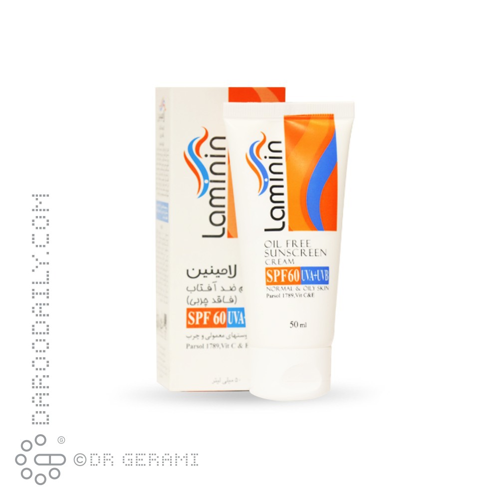 کرم ضد آفتاب بی رنگ پوست معمولی و چرب فاقد چربی SPF60 لامینین 50 میلی لیتری