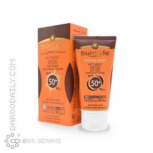 کرم ضد آفتاب بژ روشن پوست چرب فاقد چربی SPF50 سان سیف 50 میلی لیتری