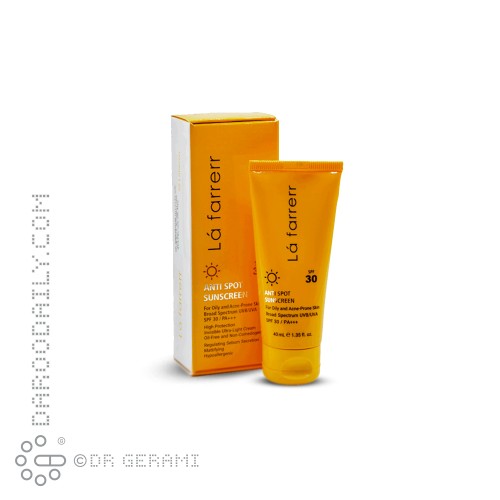 کرم ضد آفتاب و ضد لک بی رنگ پوست چرب SPF30 لافارر 40 میلی لیتری