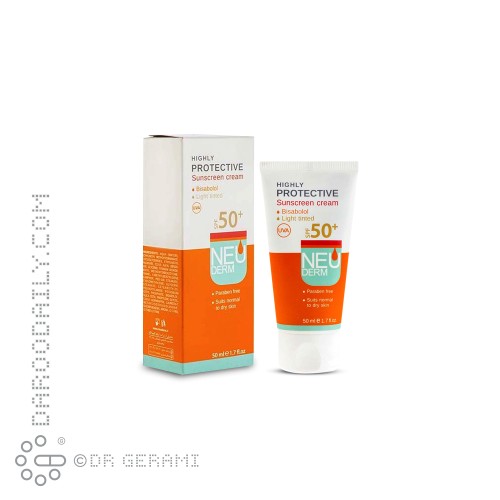 کرم ضد آفتاب بی رنگ پوست خشک مدل Highly Protective با SPF50 نئودرم 50 میلی لیتری
