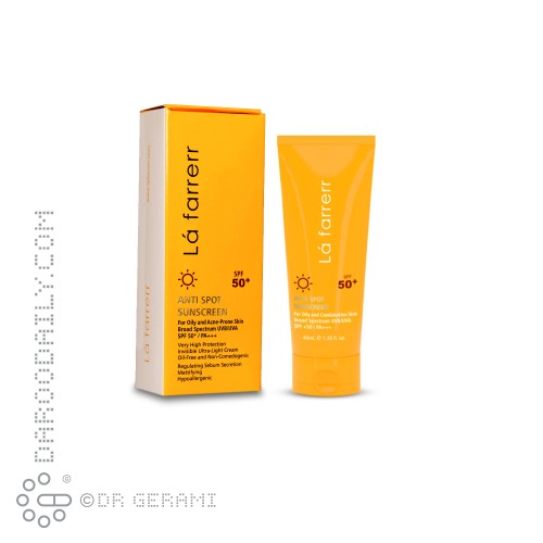 کرم ضد آفتاب و ضد لک بی رنگ پوست چرب SPF50 لافارر 40 میلی لیتری