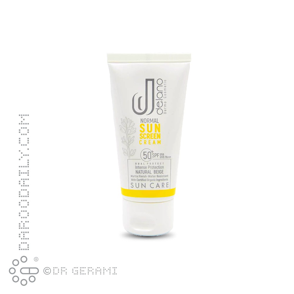 کرم ضد آفتاب بژ طبیعی پوست معمولی و خشک SPF50 دلانو 50 میلی لیتری