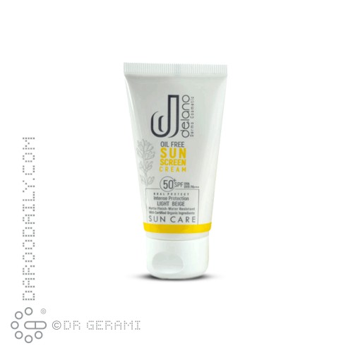 کرم ضد آفتاب بژ روشن پوست چرب فاقد چربی SPF50 دلانو 50 میلی لیتری