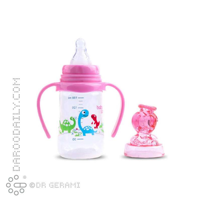 شیشه شیر کلاسیک عروسکی فندقی با طرح اردک صورتی بی بی لند 150 میلی لیتری کد 510