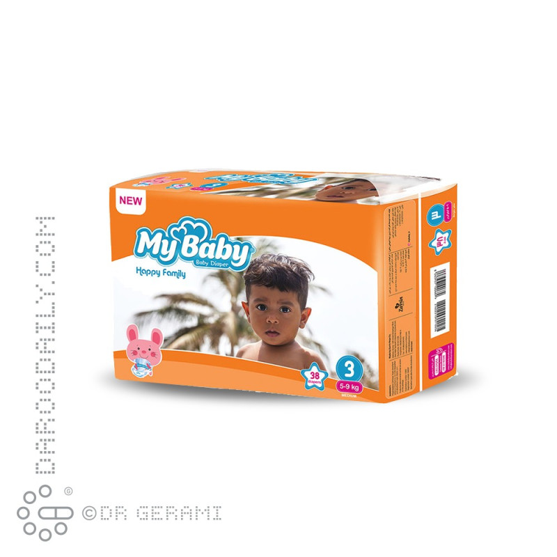 پوشک کودک نارنجی خانواده شاد سایز 3 مای بیبی 38 عددی