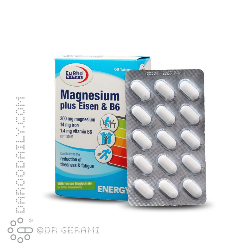 قرص منیزیم پلاس آیزن و ویتامین B6 یوروویتال 60 عددی