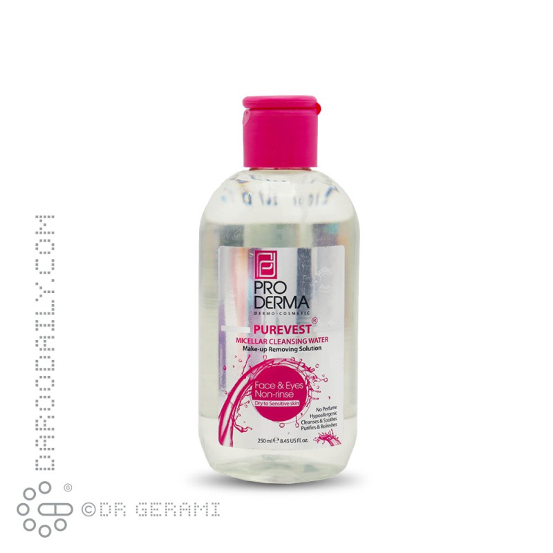 محلول میسلار واتر پوست خشک تا حساس مدل Purevest پرودرما 250 میلی لیتری