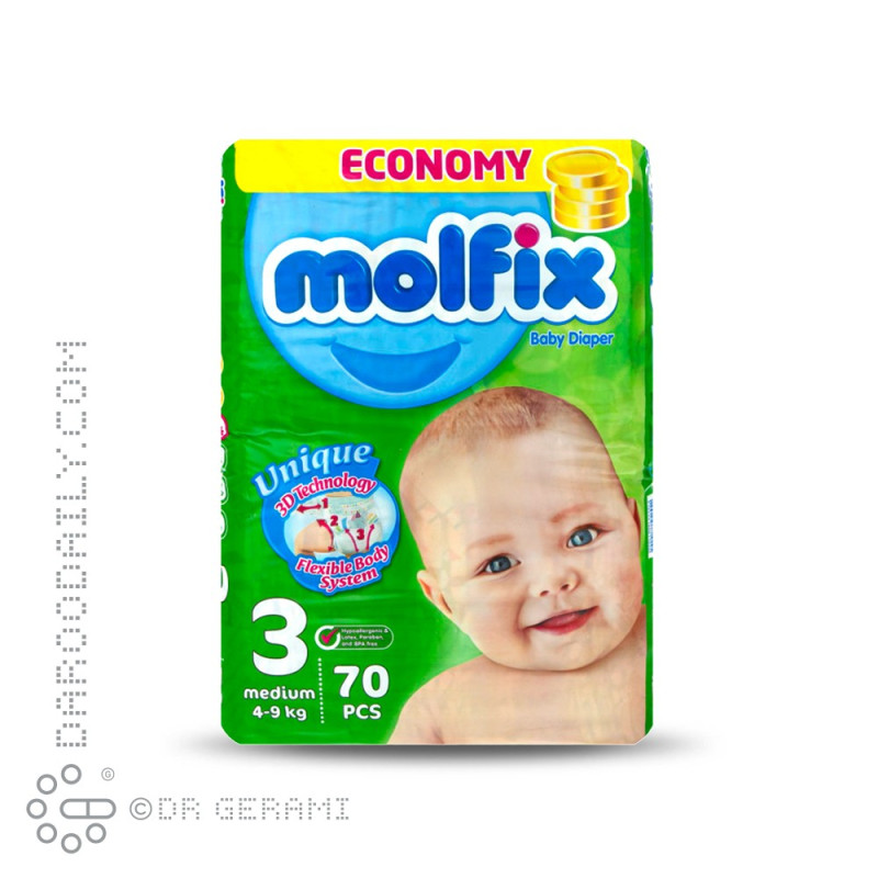 پوشک 3 بعدی کودک سایز 3 مولفیکس 70 عددی