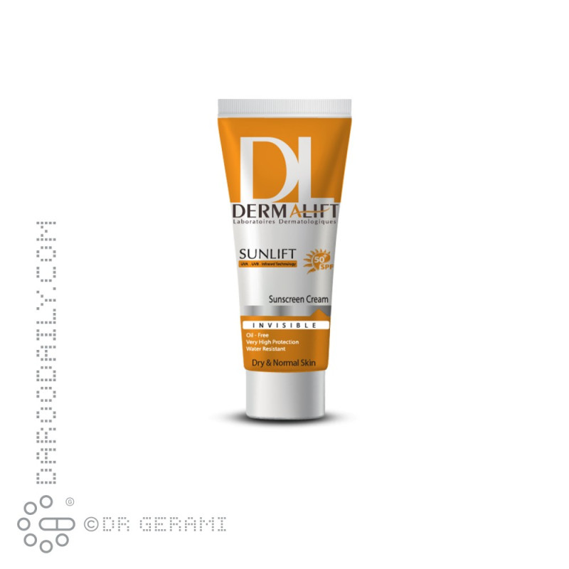 کرم ضد آفتاب بی رنگ پوست خشک SPF50 درمالیفت 40 میلی لیتری