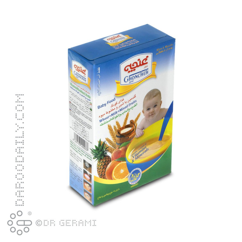 غذای کودک گندمین با شیر و مخلوط میوه غنچه ۲۵۰  گرمی