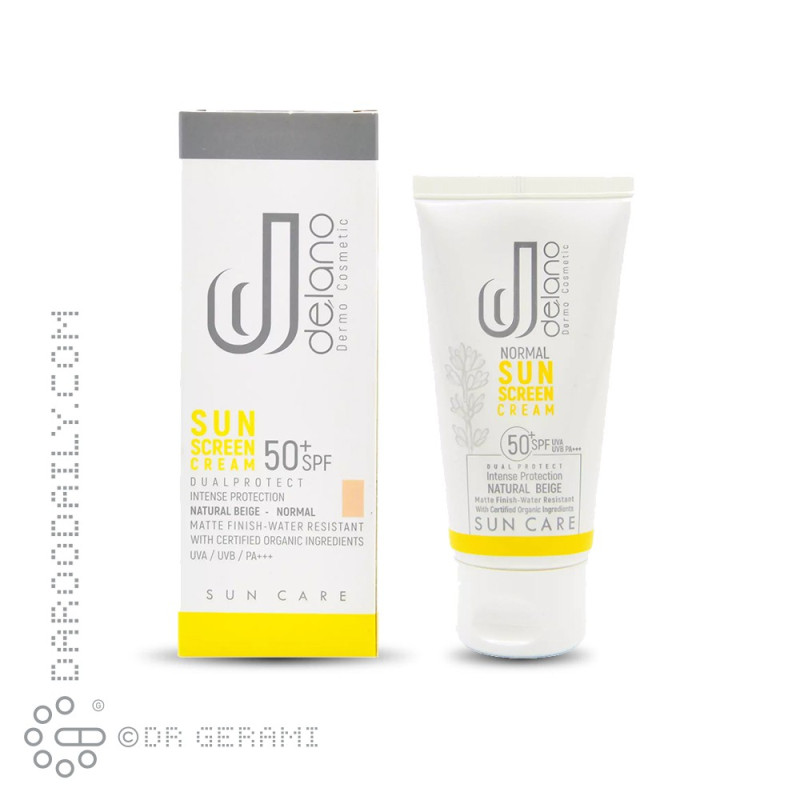کرم ضد آفتاب بژ طبیعی پوست معمولی و خشک SPF50 دلانو 50 میلی لیتری