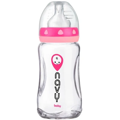 شیشه شیر کلاسیک تو پلاس پیرکس ضخیم 270 میلی لیتر ناوی بیبی