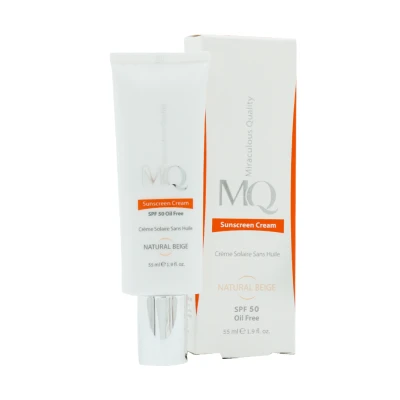 کرم ضد آفتاب بژ طبیعی پوست چرب فاقد چربی SPF50 ام کیو 55 میلی لیتری