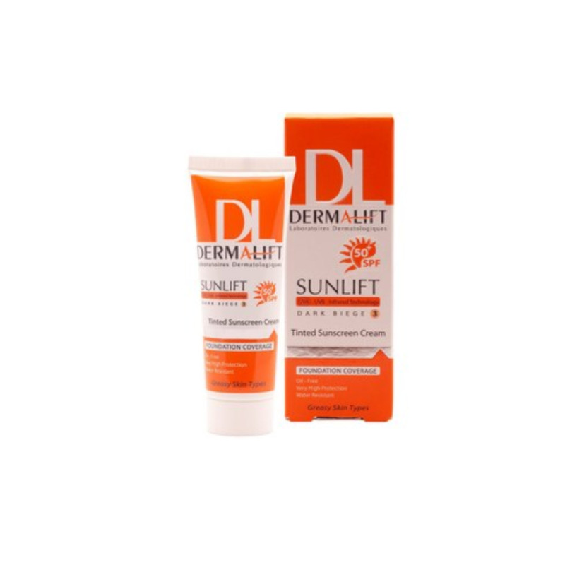 کرم ضد آفتاب بژ تیره فاقد چربی SPF50 درمالیفت 40 میلی لیتری