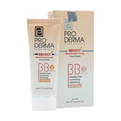 بی بی کرم بالم بژ روشن پوست چرب صورت و گردن فاقد چربی SPF40 پرودرما 40 میلی لیتری