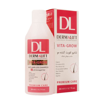 شامپو ضد ریزش و تقویت کننده موهای خشک مدل Vita Grow درمالیفت 200 میلی لیتری