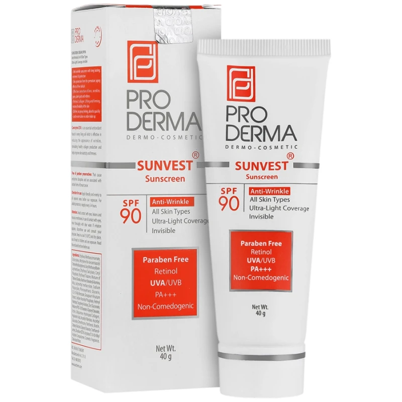 کرم ضد آفتاب و ضد چروک بی رنگ SPF90 پرودرما 40 میلی لیتری