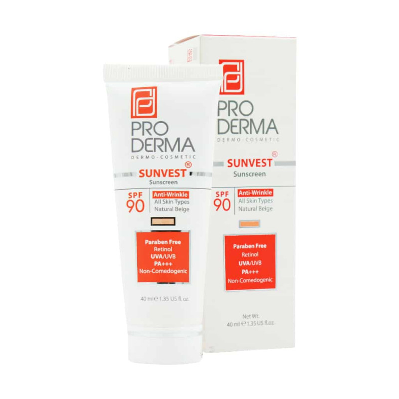 کرم ضد آفتاب و ضد چروک بژ طبیعی SPF90 پرودرما 40 میلی لیتری