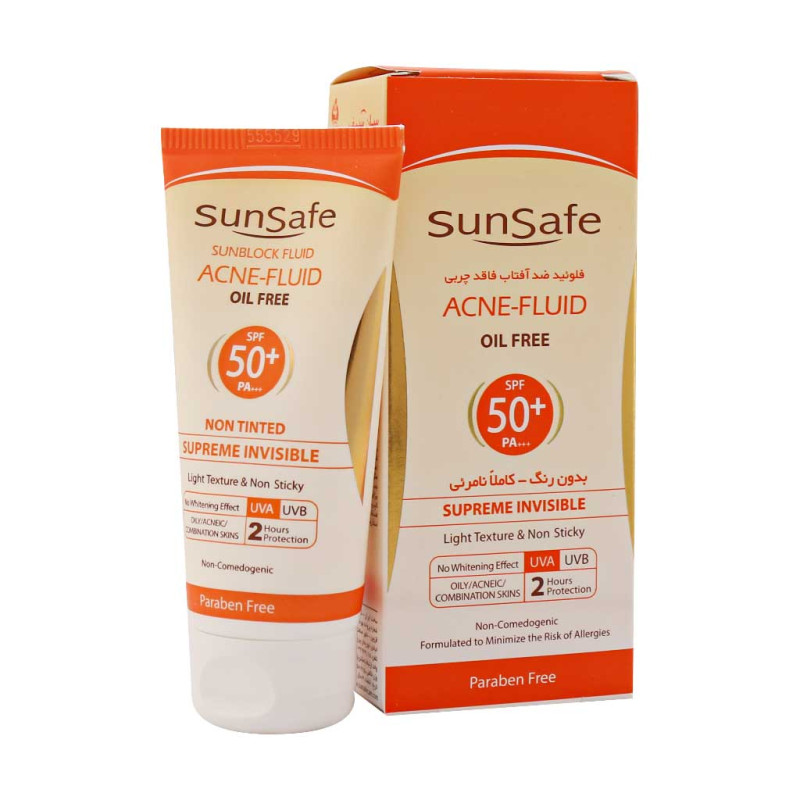 فلوئید ضد آفتاب بی رنگ پوست چرب فاقد چربی SPF50 سان سیف 50 میلی لیتری