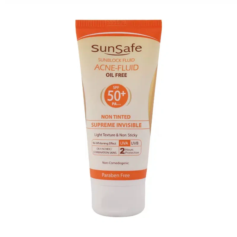 فلوئید ضد آفتاب بی رنگ پوست چرب فاقد چربی SPF50 سان سیف 50 میلی لیتری