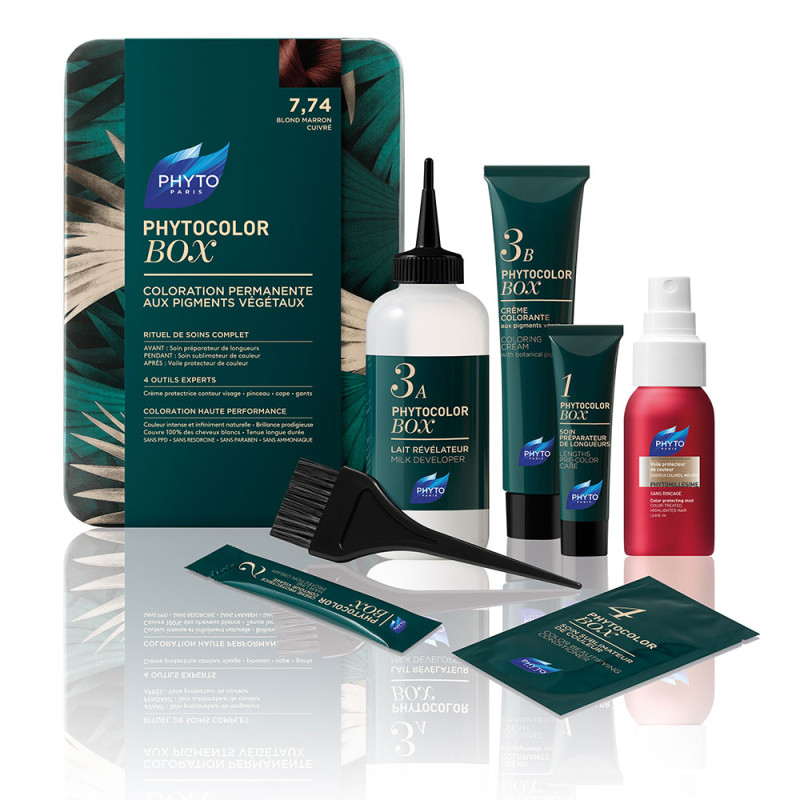 پک رنگ موی بلوند قهوه ای مسی مدل Phytocolor Box فیتو شماره 7.74