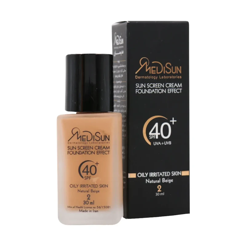 ضد آفتاب کرم پودری بژ طبیعی پوست چرب و حساس SPF40 مدیسان 30 میلی لیتری