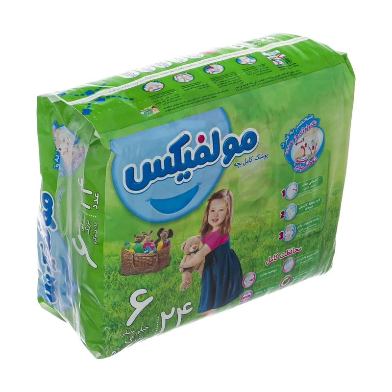 پوشک کامل 3 بعدی بچه مولفیکس سایز 6 بسته 24 عددی