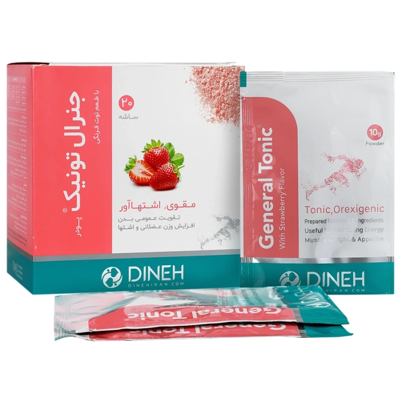 پودر جنرال تونیک با طعم توت فرنگی دینه 20 عددی