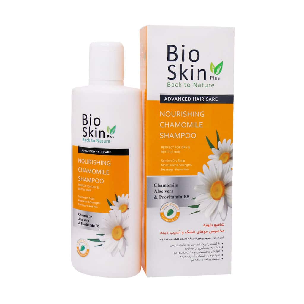 شامپو موهای خشک و آسیب دیده با عصاره بابونه بایو اسکین پلاس 200 میلی لیتری